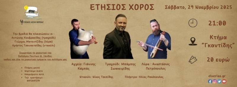 Το Σάββατο 29 Νοεμβρίου ο ετήσιος χορός της Ευξείνου Λέσχης Βέροιας