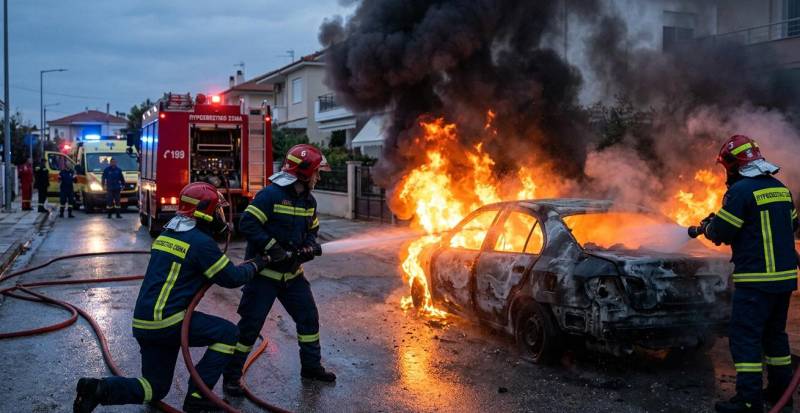 Αυτοκίνητο τυλίχθηκε στις φλόγες σε περιοχη του δήμου Αλεξάνδρειας
