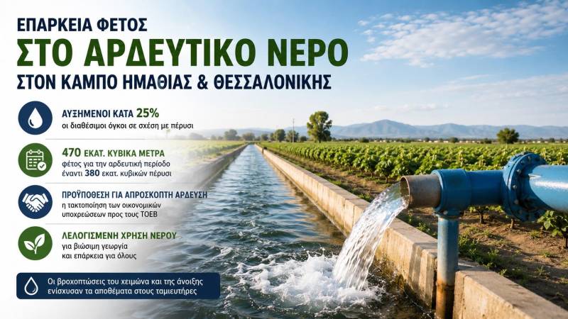 Επάρκεια αρδευτικού νερού φέτος στον κάμπο Ημαθίας
