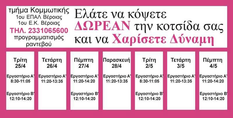 Στο 1ο ΕΠΑΛ Βέροιας συγκεντρώνουν κοτσίδες για περούκες για άτομα με καρκίνο