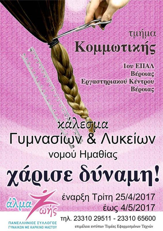 Μαθητές του τμήματος Κομμωτικής του 1ου ΕΠΑΛ-ΕΚ Βέροιας συγκεντρώνουν κοτσίδες για καρκινοπαθείς