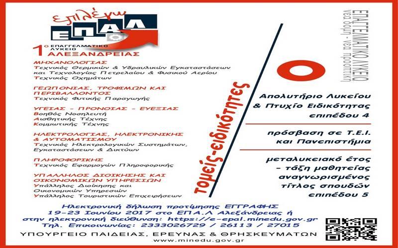 Εγγραφές στο ΕΠΑΛ Αλεξάνδρειας
