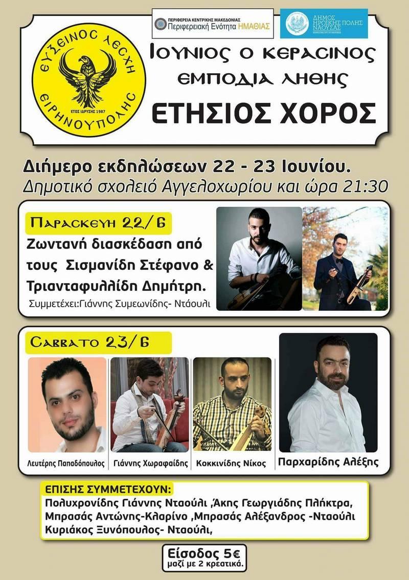 Διήμερο εκδηλώσεων θα διοργανώσει στο Αγγελοχώρι η Εύξεινος Λέσχη Ειρηνούπολης