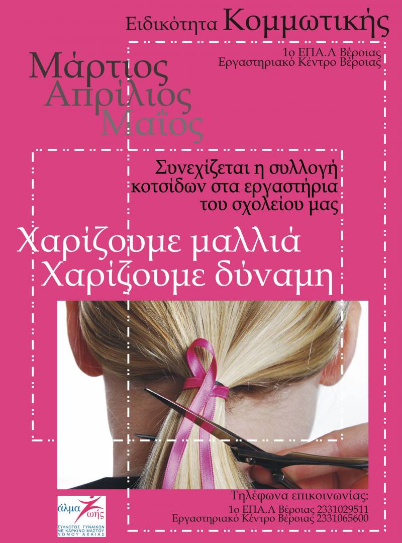 ΕΠΑΛ Βέροιας: Συνεχίζεται η συλλογή κοτσίδων για το πρόγραμμα «Χάρισε δύναμη»