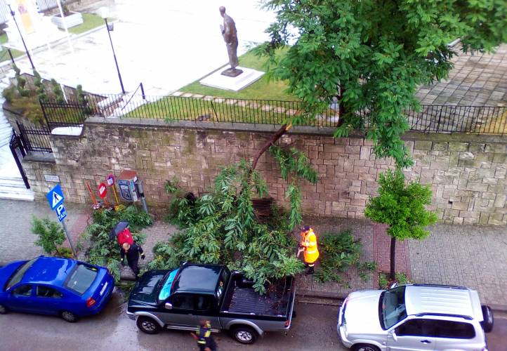 Μεγάλο κλαδί έσπασε στην περιοχή του Βήματος Αποστόλου Παύλου και έπεσε στο πεζοδρόμιο