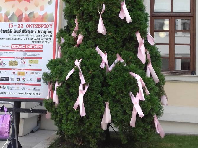 Με ροζ φιόγκους στόλισε τον εξωτερικό χώρο του δημαρχείου ο Εμπορικός Σύλλογος Βέροιας