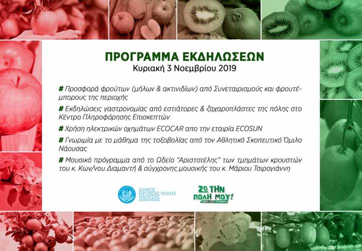 Μήλο και ακτινίδιο «πρωταγωνιστούν» στις εκδηλώσεις του Δήμου Νάουσας στο πλαίσιο της δράσης «Ζω την πόλη μου – Ημέρα χωρίς αυτοκίνητο»