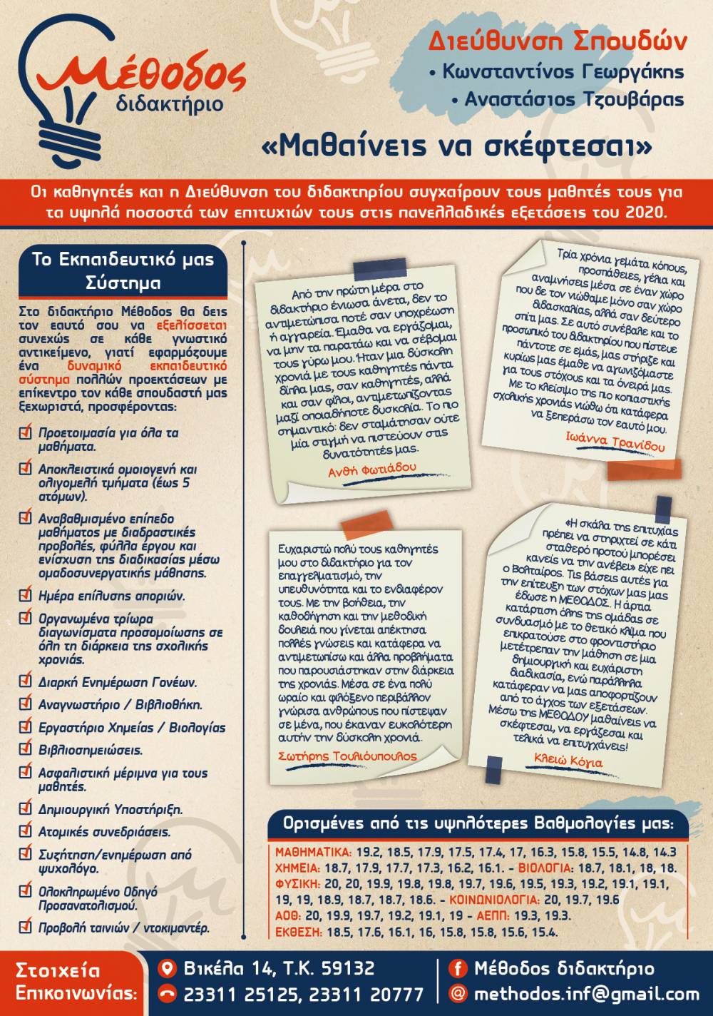 Οι επιτυχίες του διδακτηρίου Μέθοδος