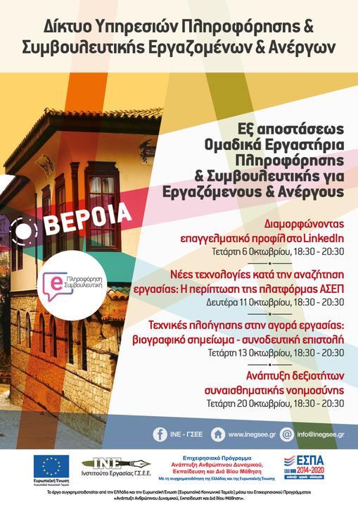 Βέροια: Διαδικτυακά ομαδικά εργαστήρια επαγγελματικής συμβουλευτικής