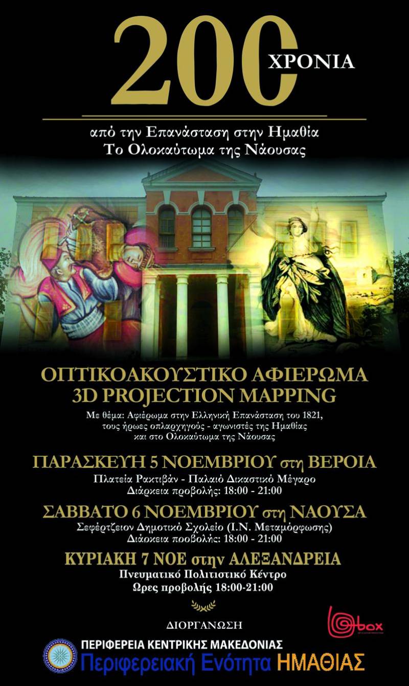 Επετειακές εκδηλώσεις της Π.Ε. Ημαθίας για τα 200 χρόνια από την Επανάσταση και το Ολοκαύτωμα της Νάουσας
