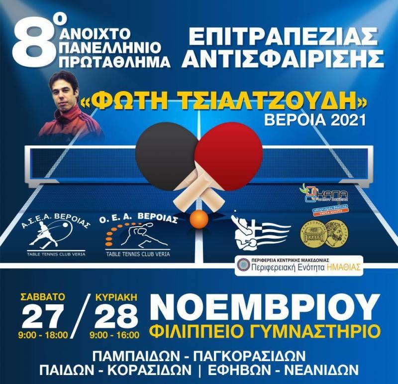Επιτραπέζια Αντισφαίριση: Στη Βέροια τα φώτα για το 8ο αναπτυξιακό τουρνουά «Φώτη Τζιαλτζούδη»