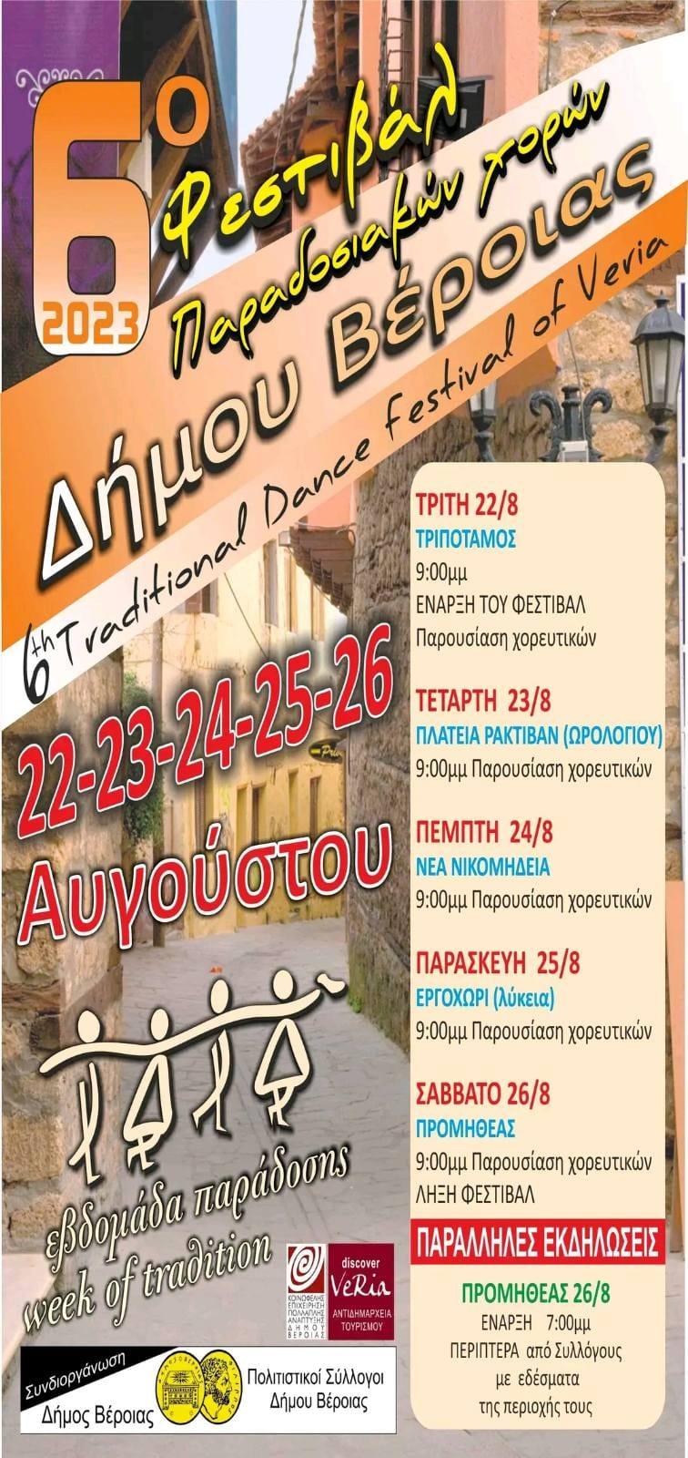 Το αναλυτικό πρόγραμμα εμφανίσεων του 6ου Φεστιβάλ Παραδοσιακών Χορών Βέροιας