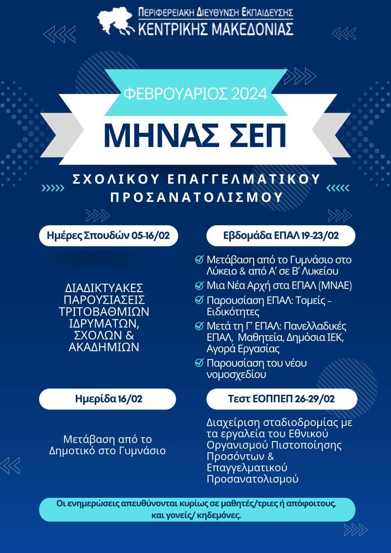 Διαδικτυακές δράσεις σχολικού επαγγελματικού προσανατολισμού