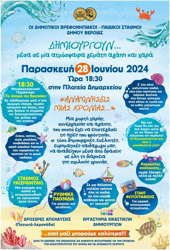Η καλοκαιρινή γιορτή Δημοτικών Βρεφονηπιακών – Παιδικών Σταθμών Δήμου Βέροιας