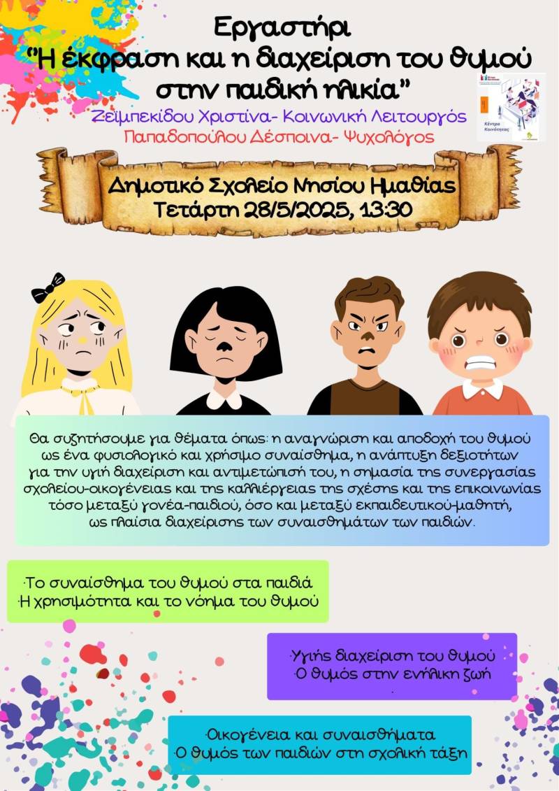 Εργαστήρι για τη Διαχείριση του Θυμού στα Παιδιά: Πρωτοβουλία Ενημέρωσης στο Δημοτικό Σχολείο Νησίου