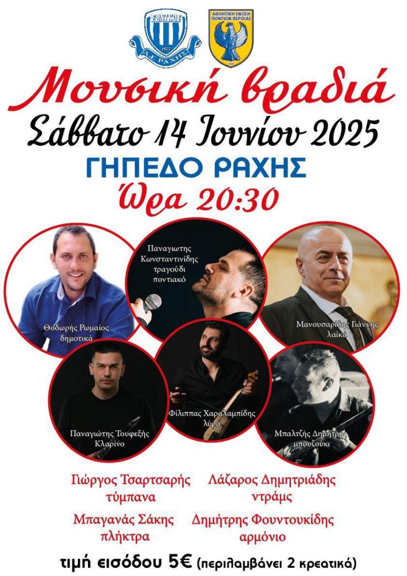 Μουσική βραδιά με παραδοσιακό και λαϊκό χρώμα από Εθνικό Ράχης και ΑΕΠ Βέροιας
