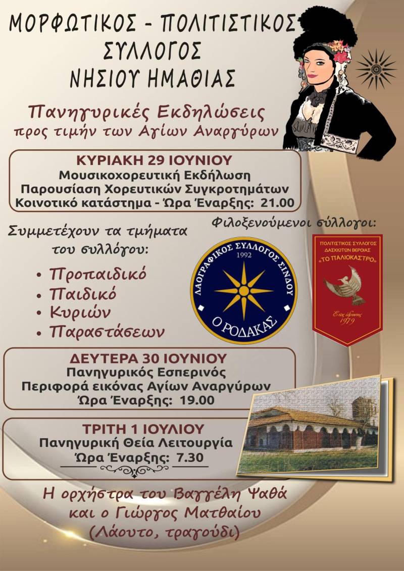 Πανηγυρικές εκδηλώσεις προς τιμήν των Αγίων Αναργύρων στο Νησί