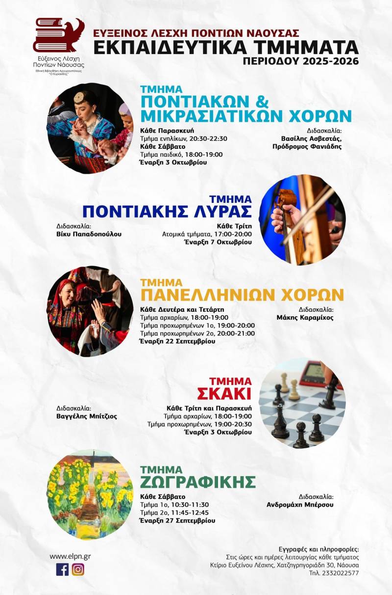 Ποια εκπαιδευτικά τμήματα θα λειτουργήσει φέτος η Εύξεινος Λέσχη Νάουσας