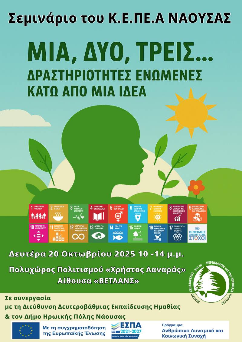 Επιμορφωτικό Σεμινάριο του Κ.Ε.ΠΕ.Α. Νάουσας για Εκπαιδευτικούς: «Μία, δύο, τρεις… δραστηριότητες ενωμένες κάτω από μία ιδέα»