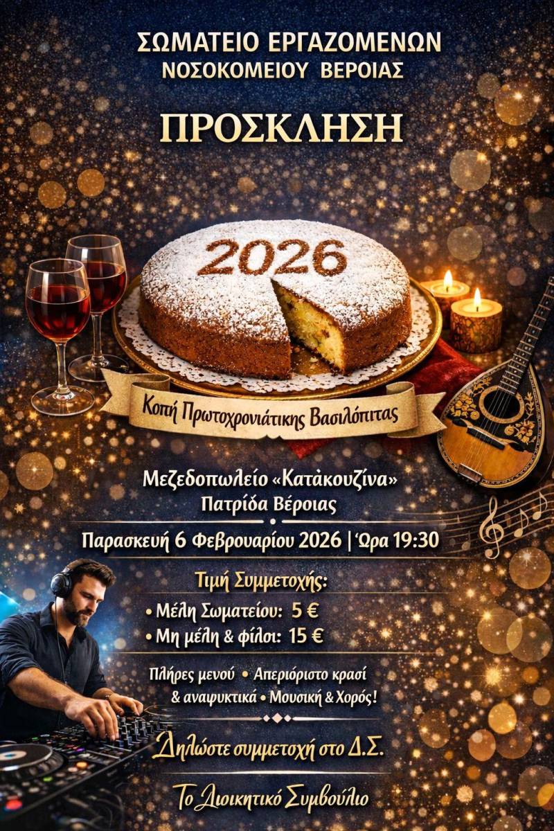 Στην “Κατακουζίνα” η ετήσια εκδήλωση κοπής βασιλόπιτας των Εργαζομένων Νοσοκομείου Βέροιας