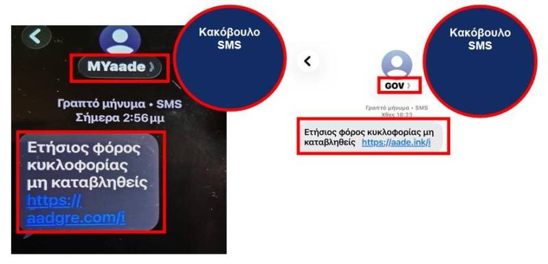 Παραπλανητικά SMS για φόρο κυκλοφορίας που εμφανίζονται ως “MYaade” ή “GOV”