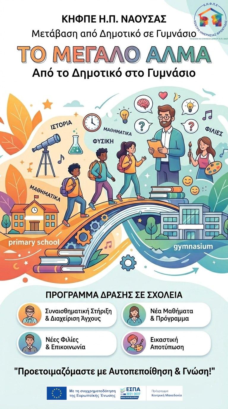 «Το Μεγάλο Άλμα»: Πρόγραμμα του ΚΗΦΠΕ Νάουσας για την ομαλή μετάβαση από το Δημοτικό στο Γυμνάσιο