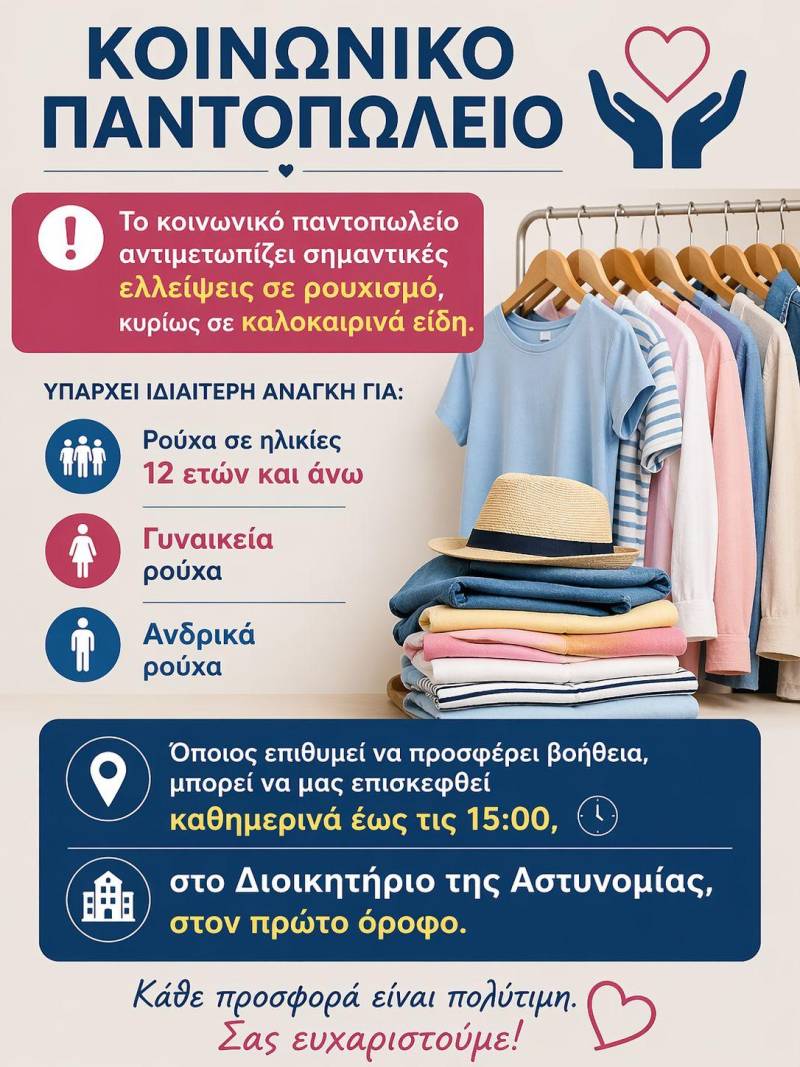 Έκκληση για προσφορά ρουχισμού από το Κοινωνικό Παντοπωλείο Νάουσας