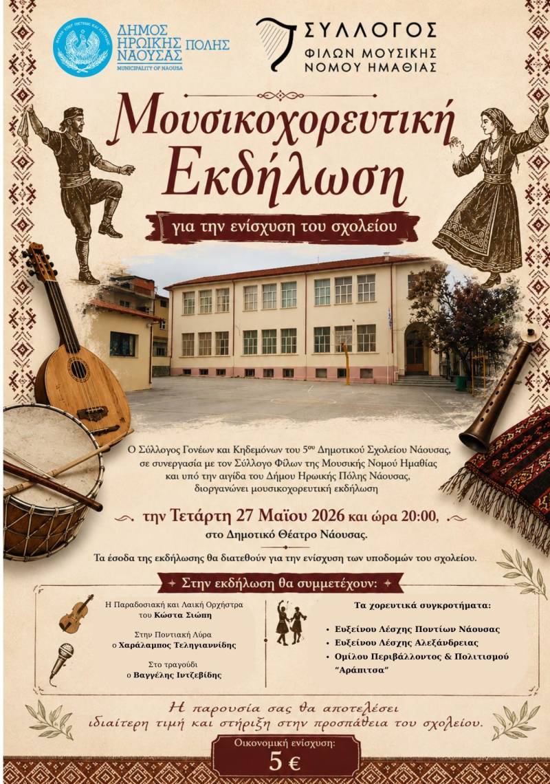 «Μουσική και χορός για καλό σκοπό» – Εκδήλωση στήριξης του 5ου Δημοτικού Σχολείου Νάουσας στο Δημοτικό Θέατρο