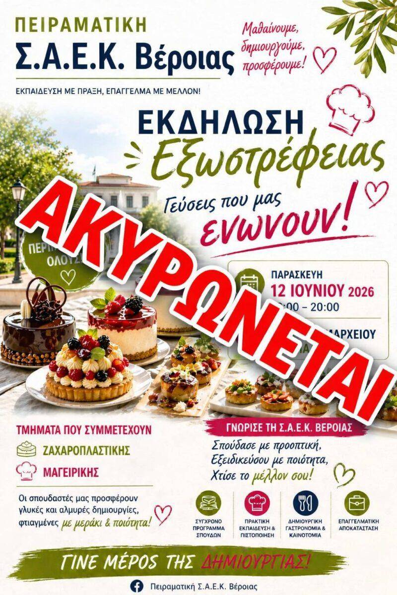 Αναβλήθηκε η εκδήλωση της Πειραματικής ΣΑΕΚ Βέροιας στην πλατεία Δημαρχείου