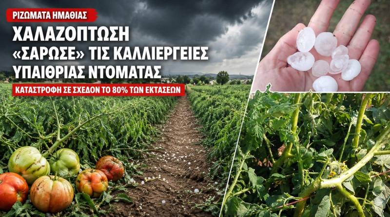 Η χαλαζόπτωση «σάρωσε» την υπαίθρια ντομάτα στα Ριζώματα – Καταστροφή στο 80% των καλλιεργειών