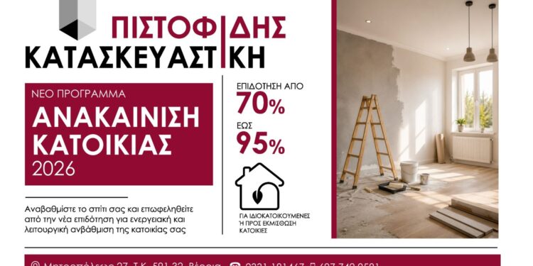 Για ανακαίνιση κατοικία διαλέξτε την ΠΙΣΤΟΦΙΔΗΣ ΚΑΤΑΣΚΕΥΑΣΤΙΚΗ
