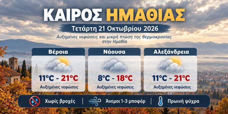 Ημαθία: Συννεφιά και πτώση της θερμοκρασίας την Τετάρτη