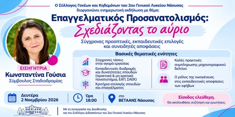 Νάουσα: Εκδήλωση επαγγελματικού προσανατολισμού για μαθητές και γονείς