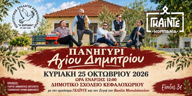 Κεφαλοχώρι: Παραδοσιακό πανηγύρι του Αγίου Δημητρίου με την ορχήστρα «Γκαϊντέ»